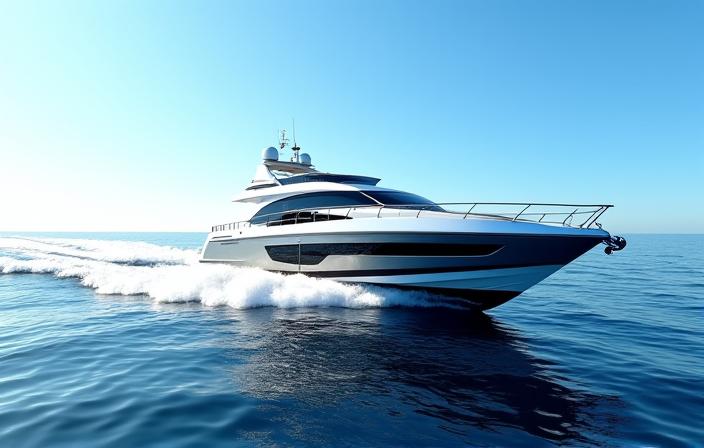 Side profile of the Sunseeker 75 yacht cruising on the open ocean.